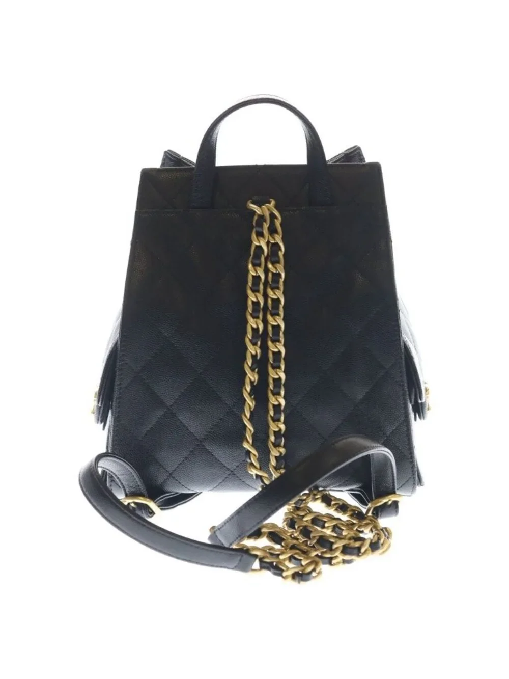Chanel 25 Caviar Leather Backpack Gold Black Plate